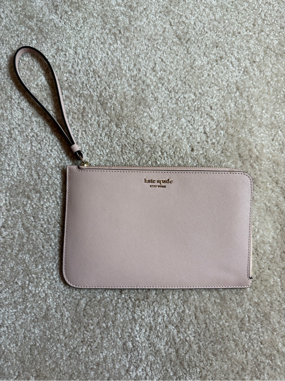 kate spade Light Pink Saffiano Leather Wristlet Clutch with Gold Logo